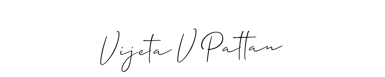 How to make Vijeta V Pattan name signature. Use Allison_Script style for creating short signs online. This is the latest handwritten sign. Vijeta V Pattan signature style 2 images and pictures png