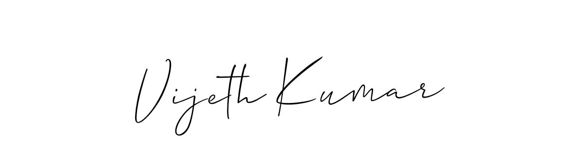 Make a beautiful signature design for name Vijeth Kumar. With this signature (Allison_Script) style, you can create a handwritten signature for free. Vijeth Kumar signature style 2 images and pictures png