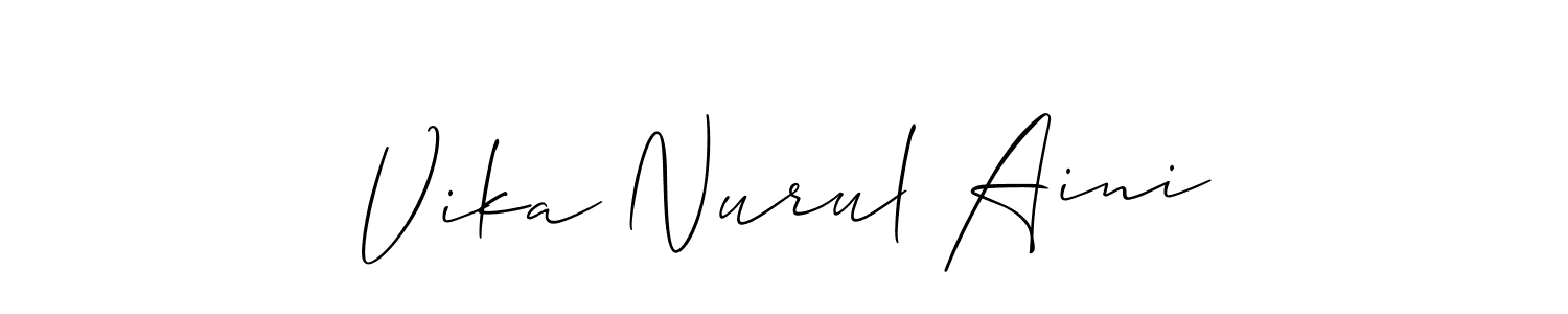 It looks lik you need a new signature style for name Vika Nurul Aini. Design unique handwritten (Allison_Script) signature with our free signature maker in just a few clicks. Vika Nurul Aini signature style 2 images and pictures png
