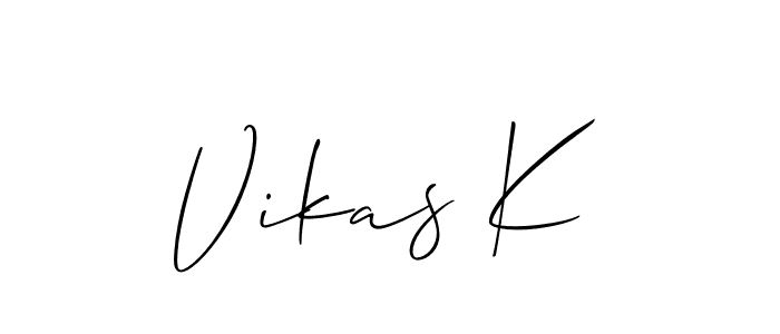 if you are searching for the best signature style for your name Vikas K. so please give up your signature search. here we have designed multiple signature styles  using Allison_Script. Vikas K signature style 2 images and pictures png