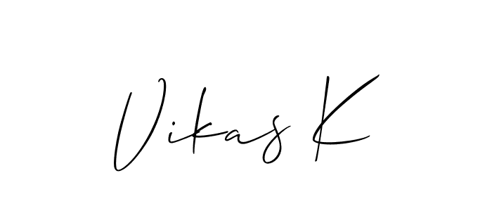 Make a beautiful signature design for name Vikas K. With this signature (Allison_Script) style, you can create a handwritten signature for free. Vikas K signature style 2 images and pictures png