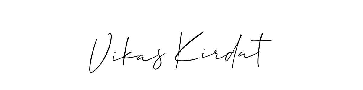 The best way (Allison_Script) to make a short signature is to pick only two or three words in your name. The name Vikas Kirdat include a total of six letters. For converting this name. Vikas Kirdat signature style 2 images and pictures png