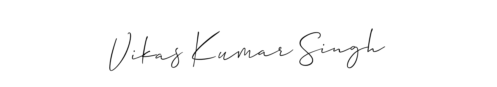 The best way (Allison_Script) to make a short signature is to pick only two or three words in your name. The name Vikas Kumar Singh include a total of six letters. For converting this name. Vikas Kumar Singh signature style 2 images and pictures png