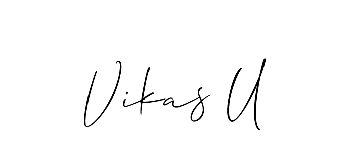 Similarly Allison_Script is the best handwritten signature design. Signature creator online .You can use it as an online autograph creator for name Vikas U. Vikas U signature style 2 images and pictures png