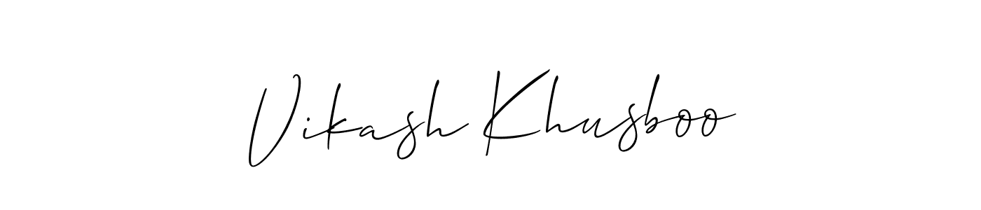Also we have Vikash Khusboo name is the best signature style. Create professional handwritten signature collection using Allison_Script autograph style. Vikash Khusboo signature style 2 images and pictures png