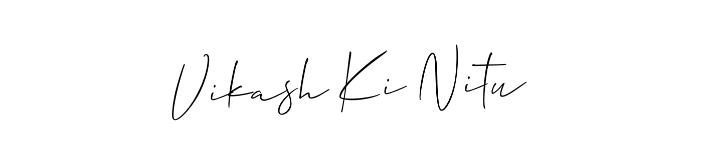 Allison_Script is a professional signature style that is perfect for those who want to add a touch of class to their signature. It is also a great choice for those who want to make their signature more unique. Get Vikash Ki Nitu name to fancy signature for free. Vikash Ki Nitu signature style 2 images and pictures png