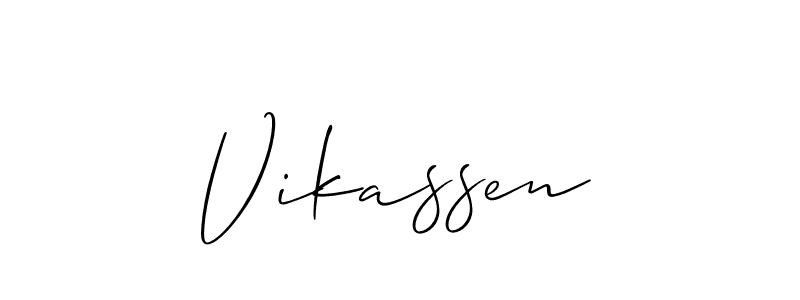 Allison_Script is a professional signature style that is perfect for those who want to add a touch of class to their signature. It is also a great choice for those who want to make their signature more unique. Get Vikassen name to fancy signature for free. Vikassen signature style 2 images and pictures png