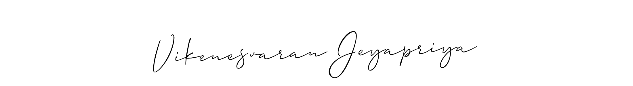 Allison_Script is a professional signature style that is perfect for those who want to add a touch of class to their signature. It is also a great choice for those who want to make their signature more unique. Get Vikenesvaran Jeyapriya name to fancy signature for free. Vikenesvaran Jeyapriya signature style 2 images and pictures png