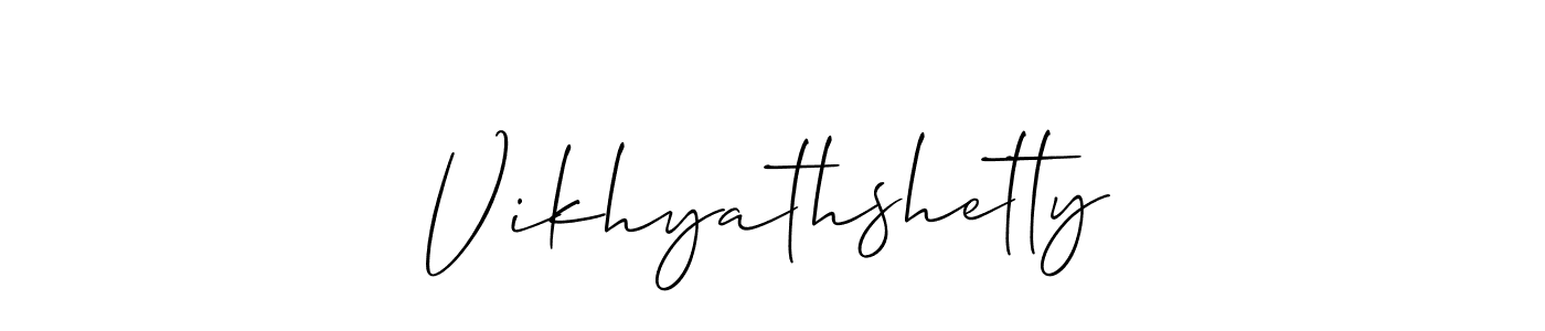 The best way (Allison_Script) to make a short signature is to pick only two or three words in your name. The name Vikhyathshetty include a total of six letters. For converting this name. Vikhyathshetty signature style 2 images and pictures png