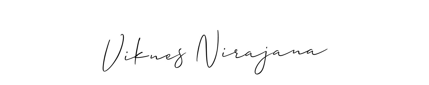 The best way (Allison_Script) to make a short signature is to pick only two or three words in your name. The name Viknes Nirajana include a total of six letters. For converting this name. Viknes Nirajana signature style 2 images and pictures png