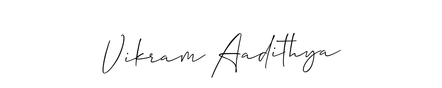 Use a signature maker to create a handwritten signature online. With this signature software, you can design (Allison_Script) your own signature for name Vikram Aadithya. Vikram Aadithya signature style 2 images and pictures png
