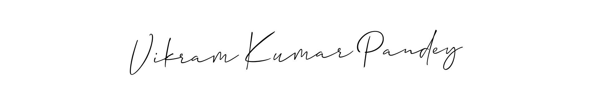 The best way (Allison_Script) to make a short signature is to pick only two or three words in your name. The name Vikram Kumar Pandey include a total of six letters. For converting this name. Vikram Kumar Pandey signature style 2 images and pictures png