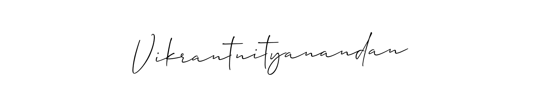 The best way (Allison_Script) to make a short signature is to pick only two or three words in your name. The name Vikrantnityanandan include a total of six letters. For converting this name. Vikrantnityanandan signature style 2 images and pictures png