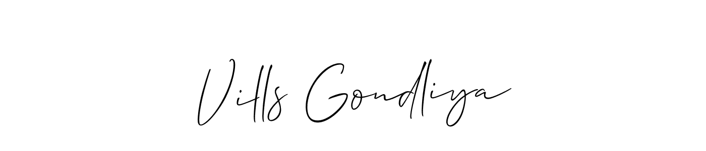 Make a short Vills Gondliya signature style. Manage your documents anywhere anytime using Allison_Script. Create and add eSignatures, submit forms, share and send files easily. Vills Gondliya signature style 2 images and pictures png