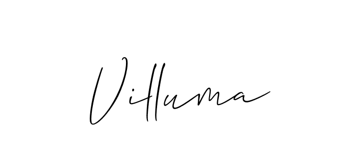 Use a signature maker to create a handwritten signature online. With this signature software, you can design (Allison_Script) your own signature for name Villuma. Villuma signature style 2 images and pictures png