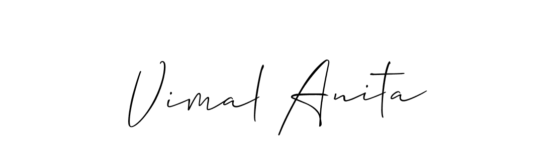 Make a short Vimal Anita signature style. Manage your documents anywhere anytime using Allison_Script. Create and add eSignatures, submit forms, share and send files easily. Vimal Anita signature style 2 images and pictures png