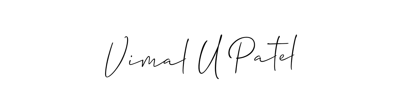 The best way (Allison_Script) to make a short signature is to pick only two or three words in your name. The name Vimal U Patel include a total of six letters. For converting this name. Vimal U Patel signature style 2 images and pictures png
