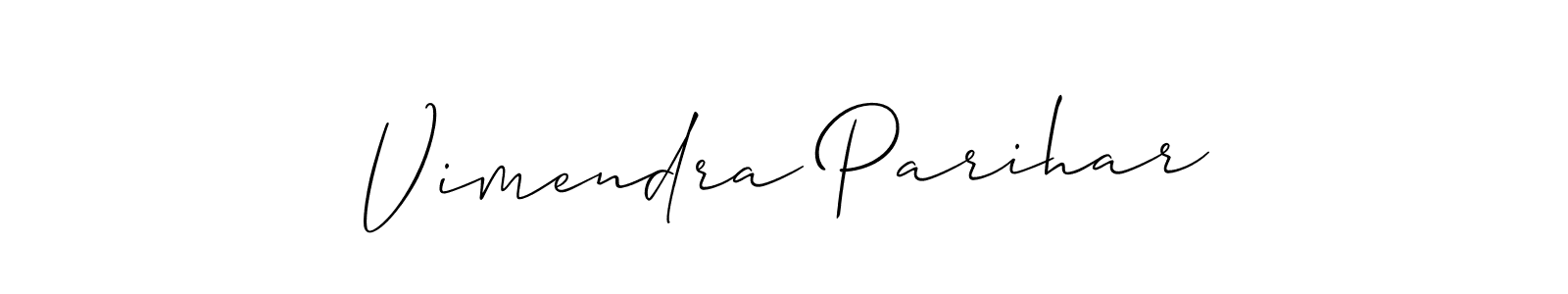 The best way (Allison_Script) to make a short signature is to pick only two or three words in your name. The name Vimendra Parihar include a total of six letters. For converting this name. Vimendra Parihar signature style 2 images and pictures png