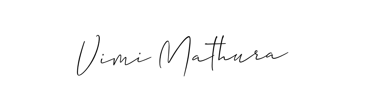 The best way (Allison_Script) to make a short signature is to pick only two or three words in your name. The name Vimi Mathura include a total of six letters. For converting this name. Vimi Mathura signature style 2 images and pictures png