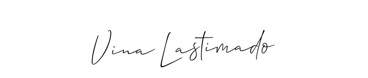 The best way (Allison_Script) to make a short signature is to pick only two or three words in your name. The name Vina Lastimado include a total of six letters. For converting this name. Vina Lastimado signature style 2 images and pictures png