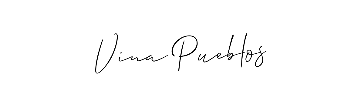 Similarly Allison_Script is the best handwritten signature design. Signature creator online .You can use it as an online autograph creator for name Vina Pueblos. Vina Pueblos signature style 2 images and pictures png