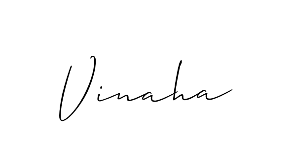 Use a signature maker to create a handwritten signature online. With this signature software, you can design (Allison_Script) your own signature for name Vinaha. Vinaha signature style 2 images and pictures png