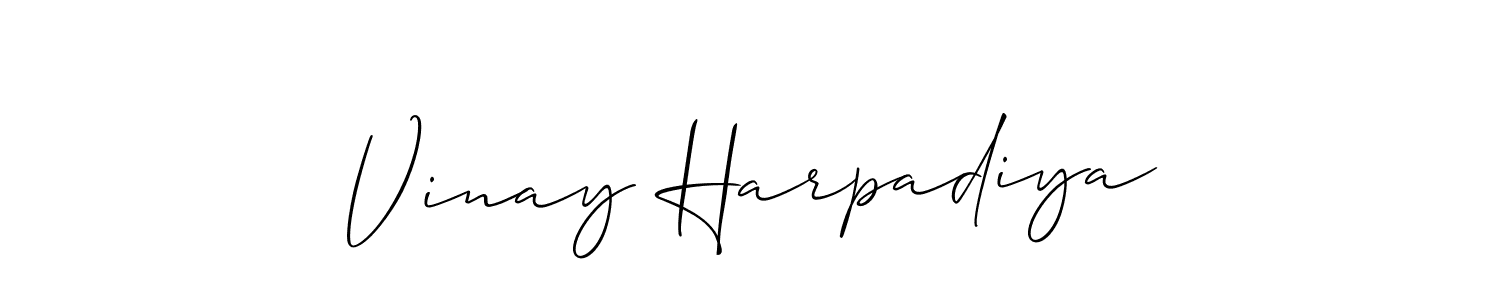 The best way (Allison_Script) to make a short signature is to pick only two or three words in your name. The name Vinay Harpadiya include a total of six letters. For converting this name. Vinay Harpadiya signature style 2 images and pictures png
