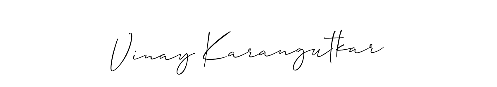 The best way (Allison_Script) to make a short signature is to pick only two or three words in your name. The name Vinay Karangutkar include a total of six letters. For converting this name. Vinay Karangutkar signature style 2 images and pictures png