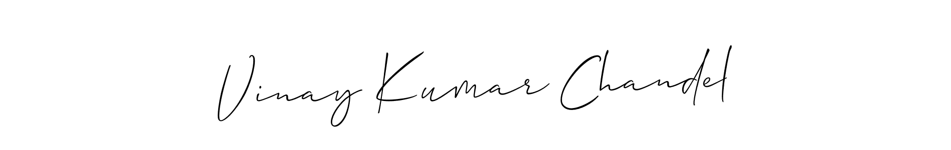 The best way (Allison_Script) to make a short signature is to pick only two or three words in your name. The name Vinay Kumar Chandel include a total of six letters. For converting this name. Vinay Kumar Chandel signature style 2 images and pictures png