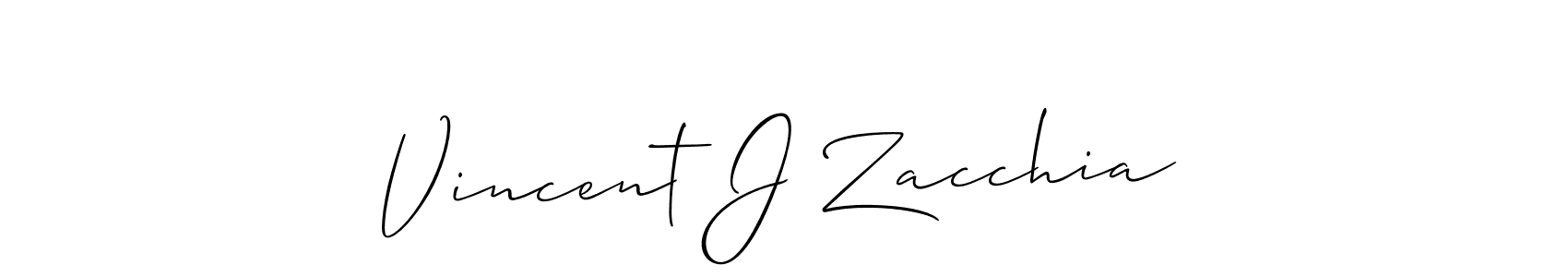 The best way (Allison_Script) to make a short signature is to pick only two or three words in your name. The name Vincent J Zacchia include a total of six letters. For converting this name. Vincent J Zacchia signature style 2 images and pictures png