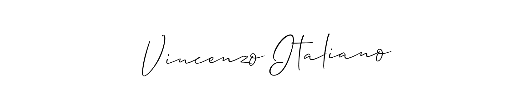 The best way (Allison_Script) to make a short signature is to pick only two or three words in your name. The name Vincenzo Italiano include a total of six letters. For converting this name. Vincenzo Italiano signature style 2 images and pictures png