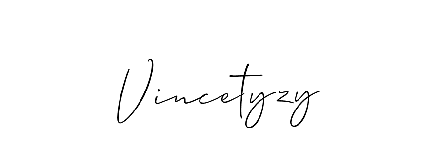 Use a signature maker to create a handwritten signature online. With this signature software, you can design (Allison_Script) your own signature for name Vincetyzy. Vincetyzy signature style 2 images and pictures png