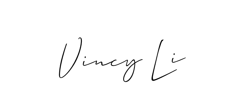 Create a beautiful signature design for name Vincy Li. With this signature (Allison_Script) fonts, you can make a handwritten signature for free. Vincy Li signature style 2 images and pictures png