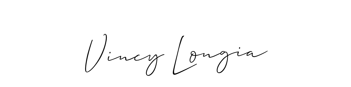 How to make Vincy Longia name signature. Use Allison_Script style for creating short signs online. This is the latest handwritten sign. Vincy Longia signature style 2 images and pictures png