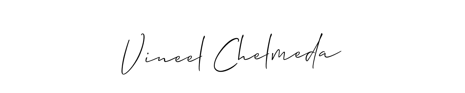The best way (Allison_Script) to make a short signature is to pick only two or three words in your name. The name Vineel Chelmeda include a total of six letters. For converting this name. Vineel Chelmeda signature style 2 images and pictures png