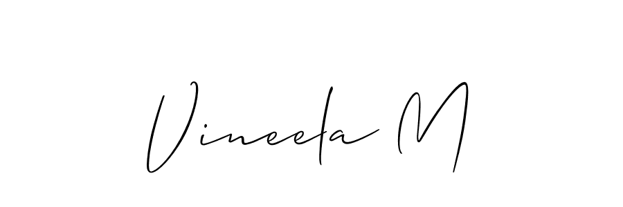 Design your own signature with our free online signature maker. With this signature software, you can create a handwritten (Allison_Script) signature for name Vineela M. Vineela M signature style 2 images and pictures png