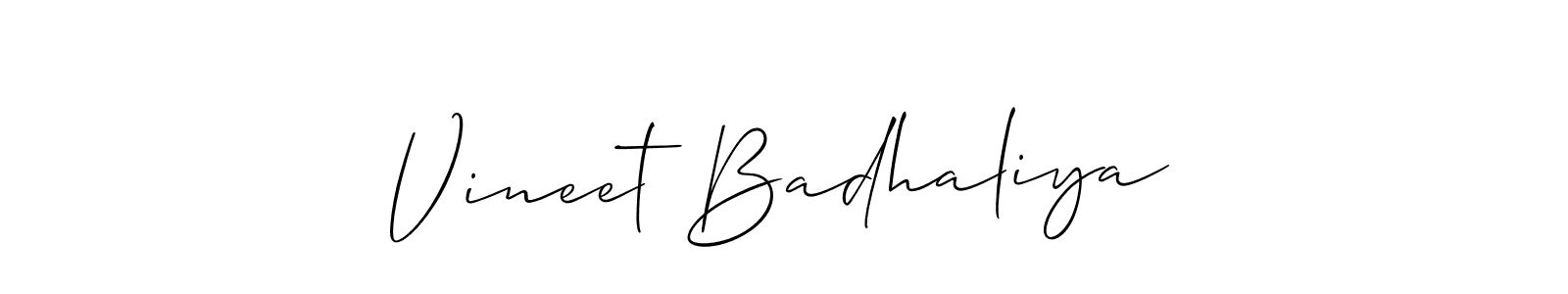 It looks lik you need a new signature style for name Vineet Badhaliya. Design unique handwritten (Allison_Script) signature with our free signature maker in just a few clicks. Vineet Badhaliya signature style 2 images and pictures png