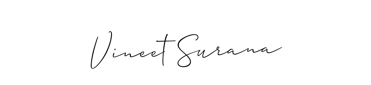 Allison_Script is a professional signature style that is perfect for those who want to add a touch of class to their signature. It is also a great choice for those who want to make their signature more unique. Get Vineet Surana name to fancy signature for free. Vineet Surana signature style 2 images and pictures png