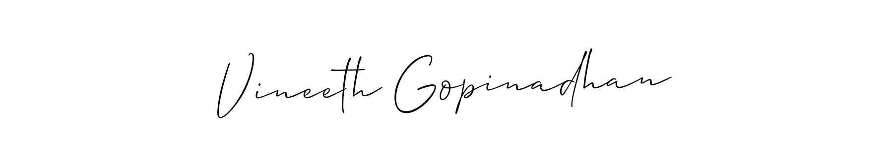 You should practise on your own different ways (Allison_Script) to write your name (Vineeth Gopinadhan) in signature. don't let someone else do it for you. Vineeth Gopinadhan signature style 2 images and pictures png