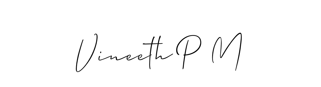 The best way (Allison_Script) to make a short signature is to pick only two or three words in your name. The name Vineeth P M include a total of six letters. For converting this name. Vineeth P M signature style 2 images and pictures png