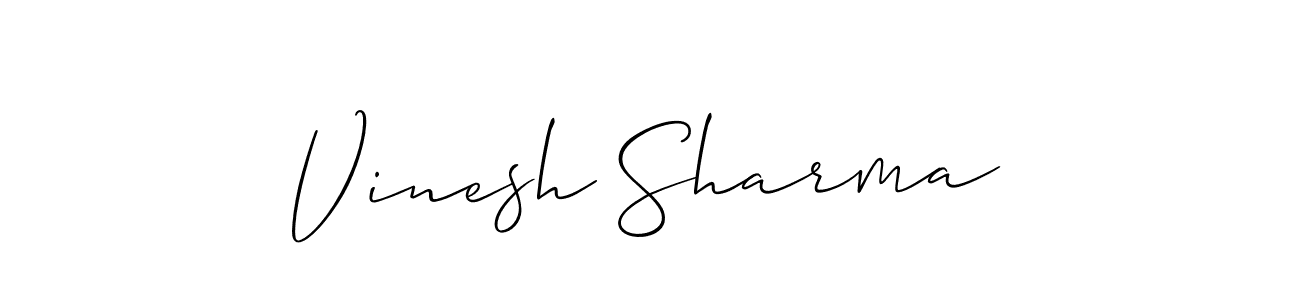 Allison_Script is a professional signature style that is perfect for those who want to add a touch of class to their signature. It is also a great choice for those who want to make their signature more unique. Get Vinesh Sharma name to fancy signature for free. Vinesh Sharma signature style 2 images and pictures png