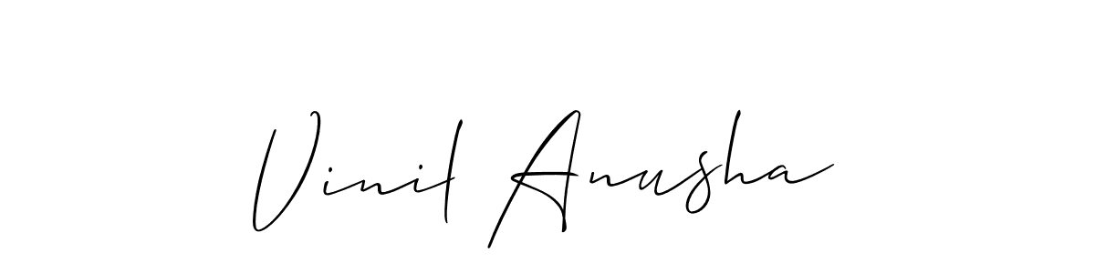 Allison_Script is a professional signature style that is perfect for those who want to add a touch of class to their signature. It is also a great choice for those who want to make their signature more unique. Get Vinil Anusha name to fancy signature for free. Vinil Anusha signature style 2 images and pictures png