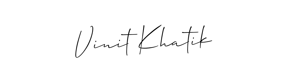 Allison_Script is a professional signature style that is perfect for those who want to add a touch of class to their signature. It is also a great choice for those who want to make their signature more unique. Get Vinit Khatik name to fancy signature for free. Vinit Khatik signature style 2 images and pictures png