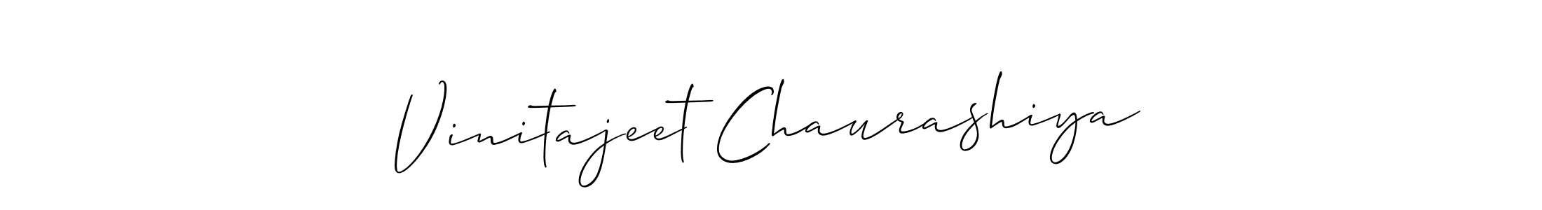The best way (Allison_Script) to make a short signature is to pick only two or three words in your name. The name Vinitajeet Chaurashiya include a total of six letters. For converting this name. Vinitajeet Chaurashiya signature style 2 images and pictures png