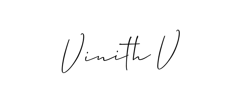 if you are searching for the best signature style for your name Vinith V. so please give up your signature search. here we have designed multiple signature styles  using Allison_Script. Vinith V signature style 2 images and pictures png