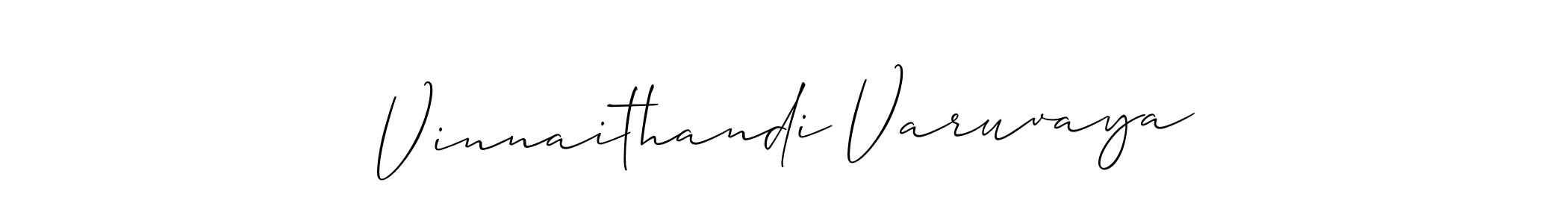 Allison_Script is a professional signature style that is perfect for those who want to add a touch of class to their signature. It is also a great choice for those who want to make their signature more unique. Get Vinnaithandi Varuvaya name to fancy signature for free. Vinnaithandi Varuvaya signature style 2 images and pictures png