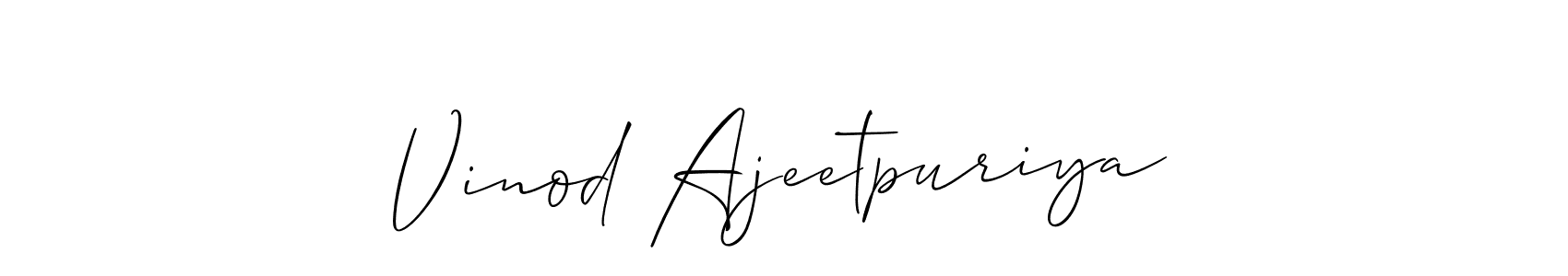 Make a beautiful signature design for name Vinod Ajeetpuriya. With this signature (Allison_Script) style, you can create a handwritten signature for free. Vinod Ajeetpuriya signature style 2 images and pictures png