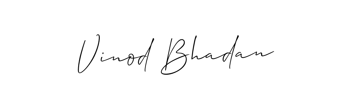 Make a beautiful signature design for name Vinod Bhadan. With this signature (Allison_Script) style, you can create a handwritten signature for free. Vinod Bhadan signature style 2 images and pictures png