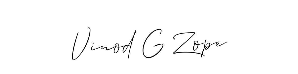 Make a beautiful signature design for name Vinod G Zope. With this signature (Allison_Script) style, you can create a handwritten signature for free. Vinod G Zope signature style 2 images and pictures png