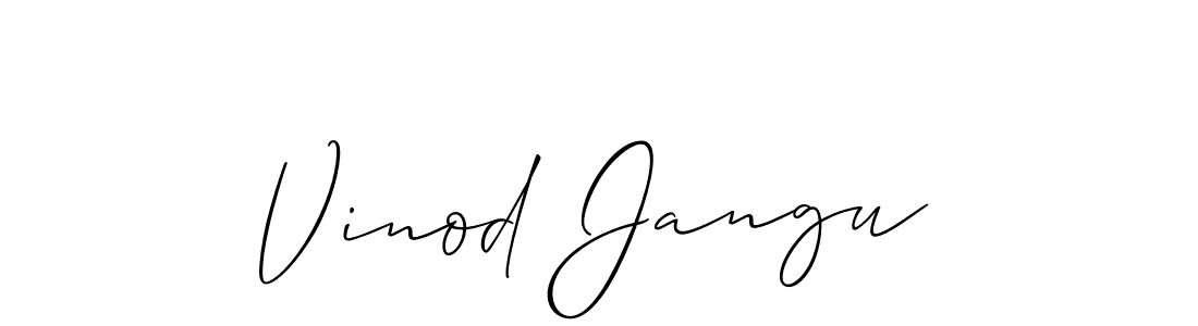 The best way (Allison_Script) to make a short signature is to pick only two or three words in your name. The name Vinod Jangu include a total of six letters. For converting this name. Vinod Jangu signature style 2 images and pictures png